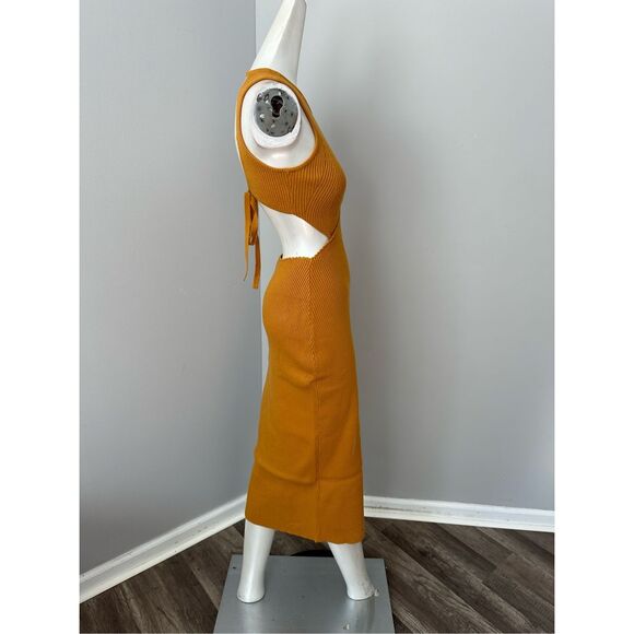 NWT For Love & Lemons Ribbed Knit Cutout Maggie Midi Dress Rust Orange Small $18 - Picture 7 of 10